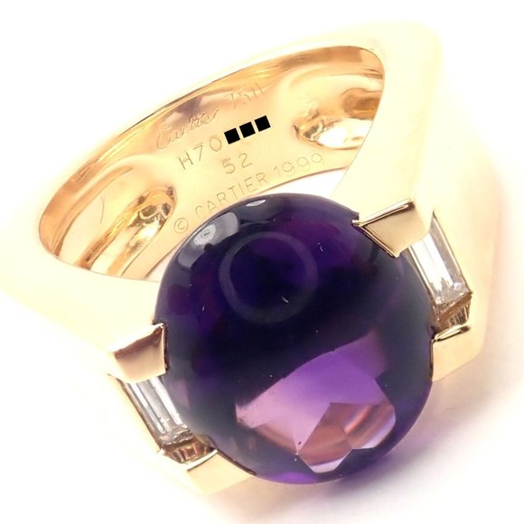 Authentic! Cartier Tankissi 18k Yellow Gold Diamond Large Amethyst Ring Paper - Picture 3 of 10